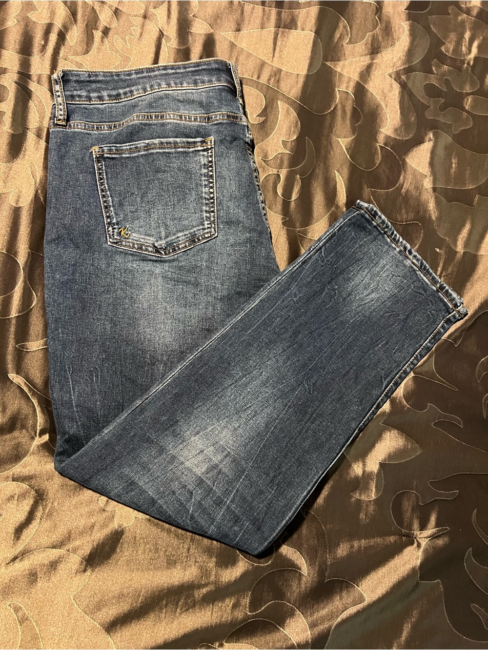 Kut from the Kloth Boyfriend Fit Straight Leg Dark Wash Blue Jeans Stretch 14 P